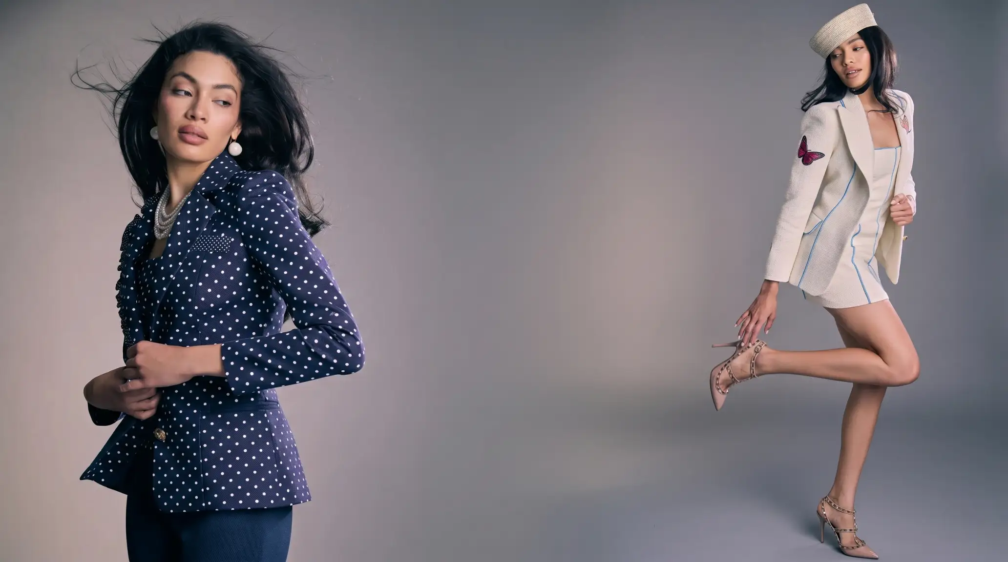 Colección SS26 de UDOIT Postcards from: la révolution, conjunto tweed marfil y blazer con encaje, moda femenina hecha en España